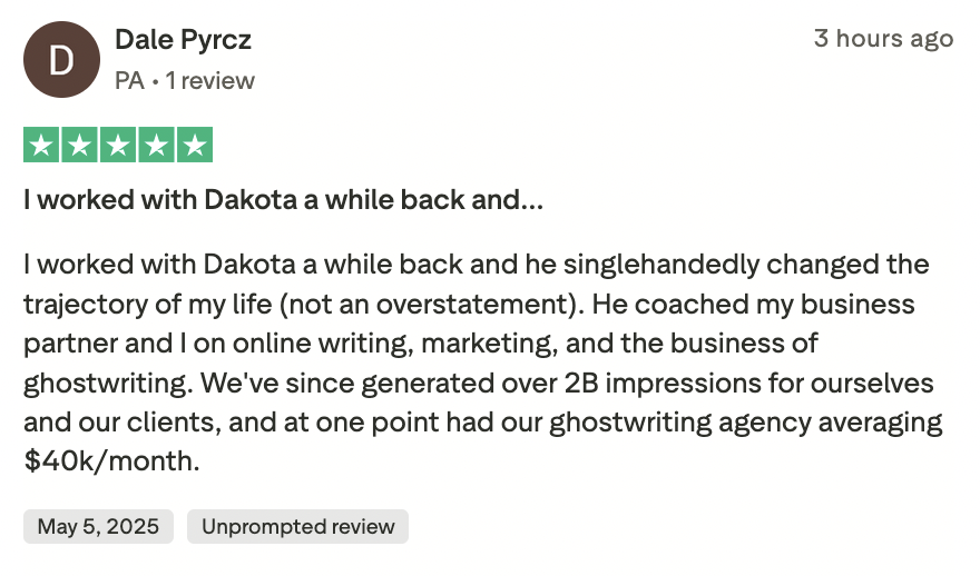 Five-star Trustpilot review