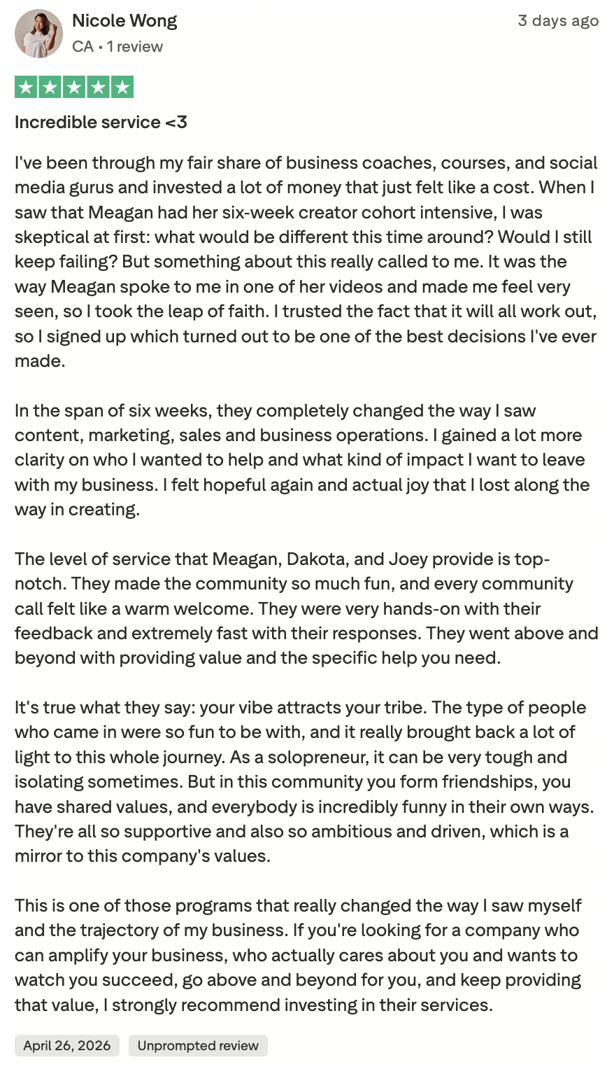 Five-star Trustpilot review